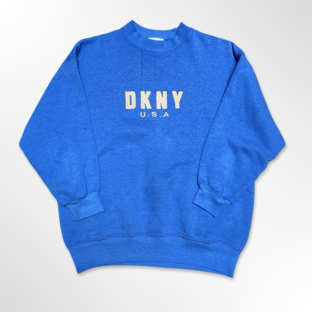 Vintage DKNY USA Crewneck Sweatshirt Womens Large Blue Spell Out Made in USA